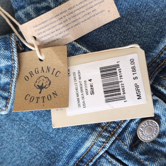 Faherty Michelle Denim Organic Cotton Dress Sea Bright Wash NWT Size 4 - Picture 7 of 8